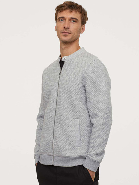 

H&M Men Grey Melange Solid Quilted Cardigan