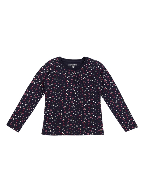 

Pantaloons Junior Girls Navy Blue Pink Printed Round Neck Pure Cotton T-shirt
