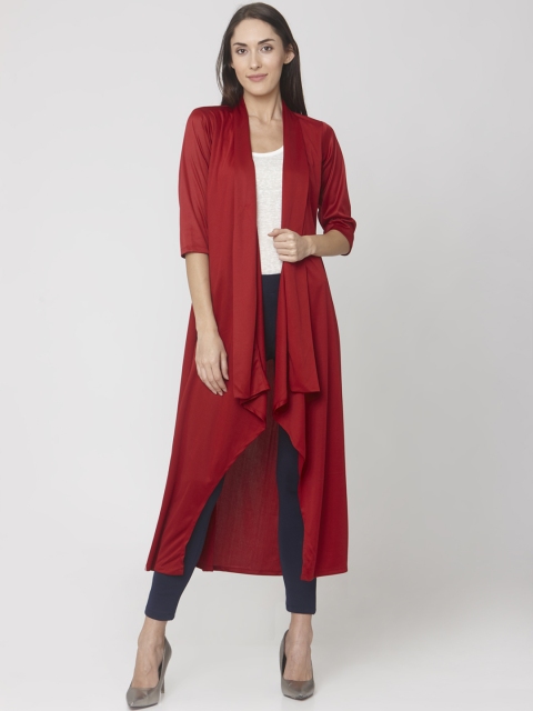 

Smarty Pants Women Maroon Solid Longline Open Front Shrug
