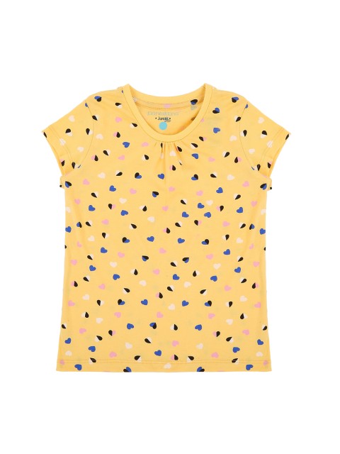 

Pantaloons Junior Girls Yellow Printed Round Neck Pure Cotton T-shirt