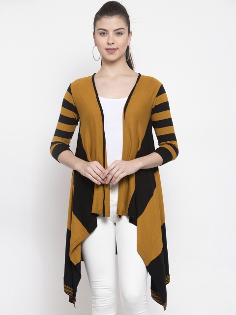 

Kalt Women Mustard Yellow & Black Colourblocked Open Front Shrug