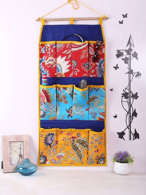 

Rajasthan Decor Blue & Red Printed Multi-Utility Wall Hanging Organiser