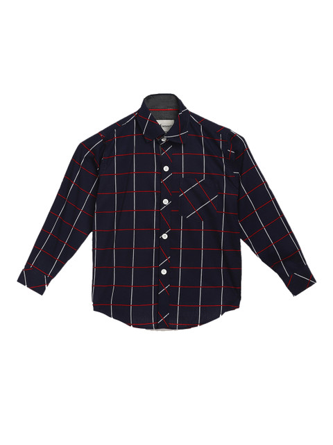 

Aj DEZInES Boys Navy Blue & Red Regular Fit Checked Casual Shirt