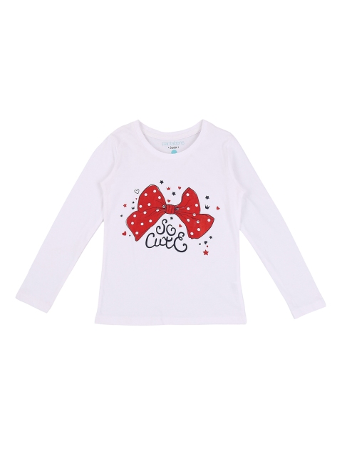 

Pantaloons Junior Girls White Red Printed Round Neck Pure Cotton T-shirt