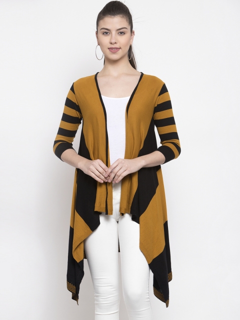 

Kalt Women Mustard Yellow & Black Colourblocked Open Front Shrug