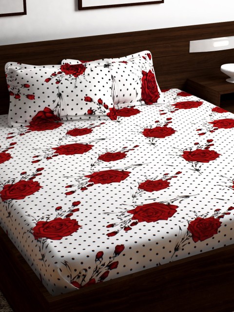 

Story@home Red & White Floral 152 TC Cotton 1 Queen Bedsheet with 2 Pillow Covers