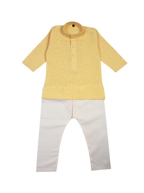 

La Bele Boys Yellow & Cream-Coloured Embroidered Kurta with Pyjamas