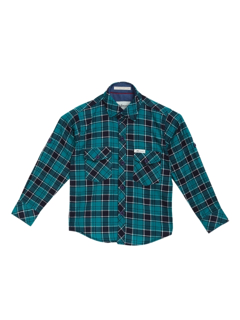 

Aj DEZInES Boys Green & Blue Regular Fit Checked Casual Shirt