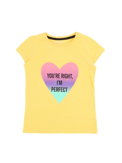

Pantaloons Junior Girls Yellow Printed Round Neck Pure Cotton T-shirt