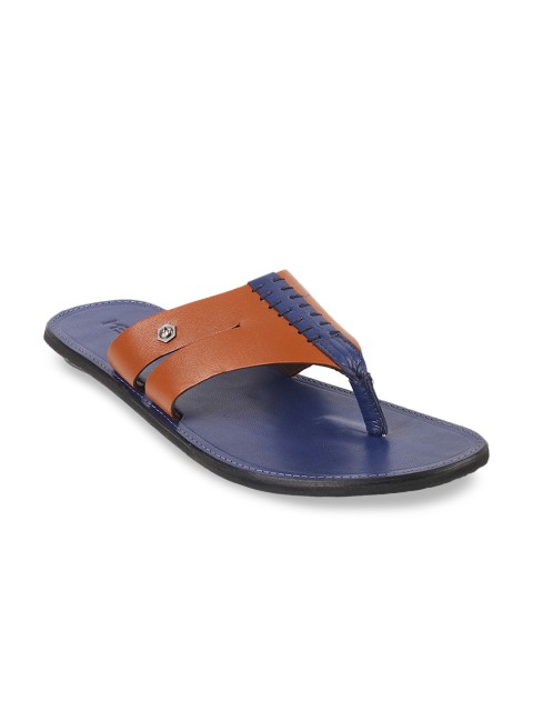 

Metro Men Tan Brown & Blue Leather Comfort Sandals