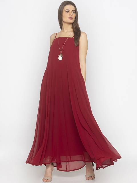 

Iti Women Maroon Solid Maxi Dress With A Necklace