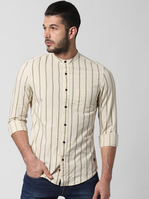 

Peter England Casuals Men Cream-Coloured Slim Fit Striped Casual Shirt