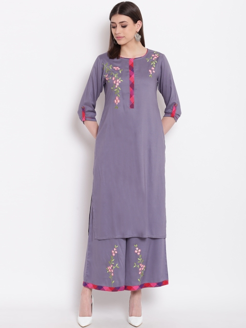 

Shakumbhari Women Grey Embroidered Kurta with Palazzos