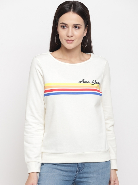 

Aeropostale Women White & Red Striped Sweatshirt