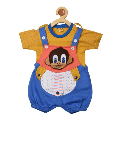

BORN WEAR Kids Blue & White Printed Dungarees With T-Shirt