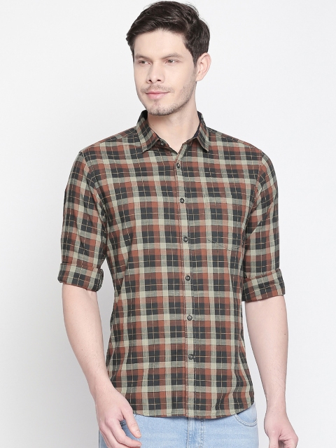 

BYFORD by Pantaloons Men Black & Brown Slim Fit Checked Casual Shirt