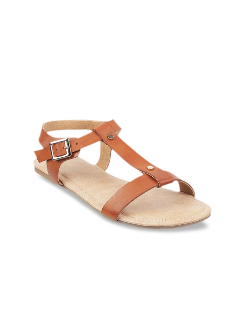 

Mochi Women Tan Brown Solid Open Toe Flats