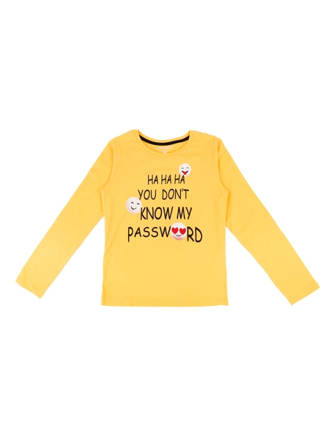 

Pantaloons Junior Girls Yellow Printed Round Neck Pure Cotton T-shirt