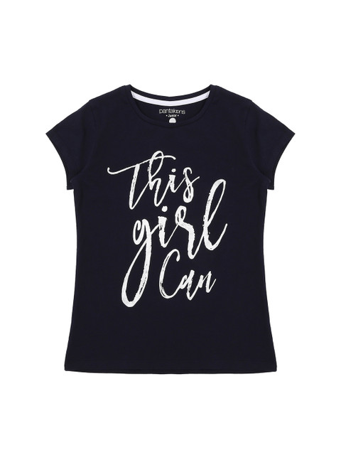 

Pantaloons Junior Girls Navy Blue & White Printed Round Neck T-shirt