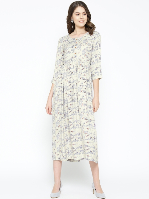 

Sringam Women Off-White Printed A-Line Dress