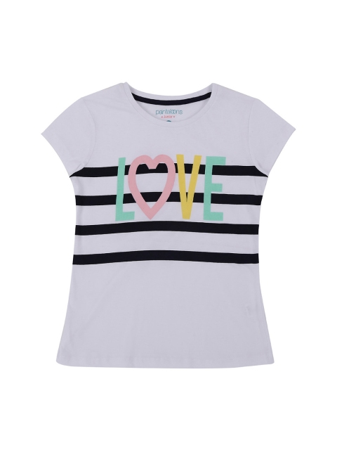 

Pantaloons Junior Girls Off-White Striped Round Neck Pure Cotton T-shirt