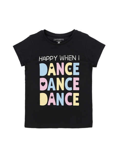 

Pantaloons Junior Girls Black Printed Round Neck Pure Cotton T-shirt