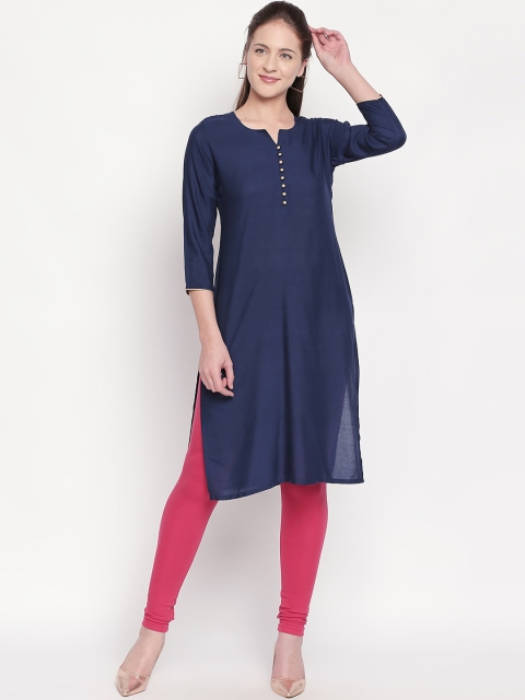 

ZRI Women Navy Blue Solid Straight Kurta