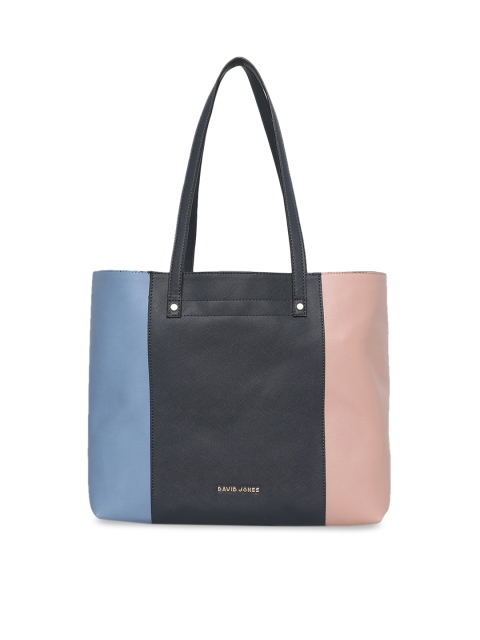 

David Jones Navy Blue & Pink Colourblocked Tote Bag