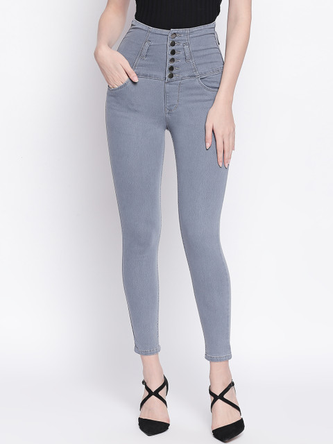 

PURPLE WATER Women Grey Slim Fit High-Rise Clean Look Stretchable Jeans