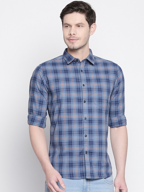 

BYFORD by Pantaloons Men Blue Slim Fit Checked Casual Shirt
