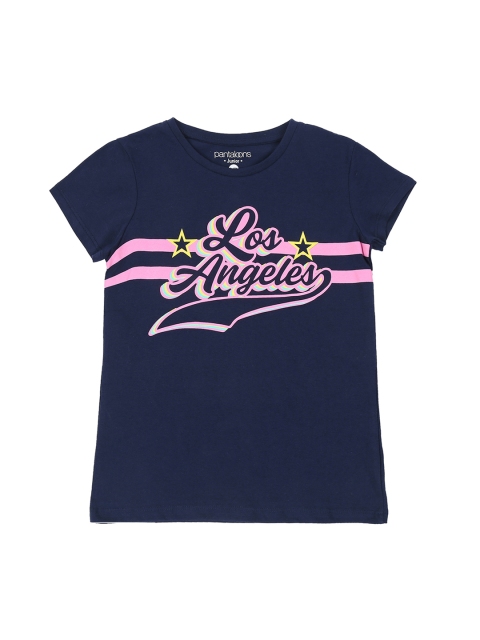 

Pantaloons Junior Girls Navy Blue Printed Round Neck Pure Cotton T-shirt