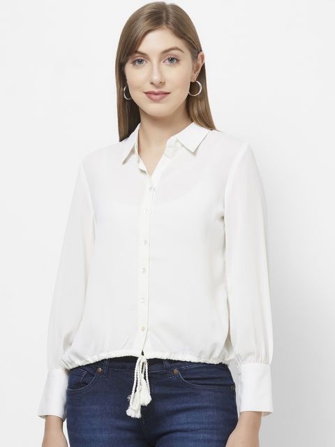 

109F Women White Regular Fit Solid Casual Shirt