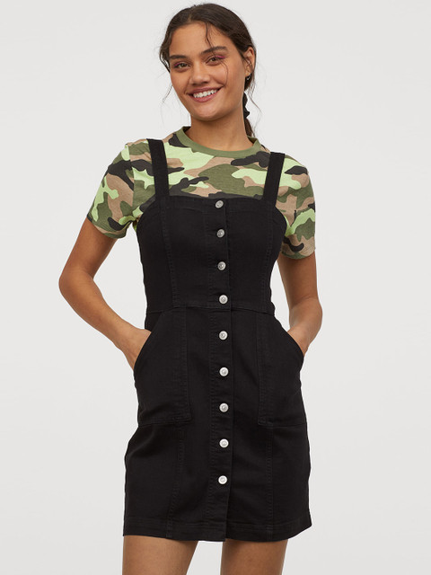 

H&M Women Black Denim Dungaree Dress