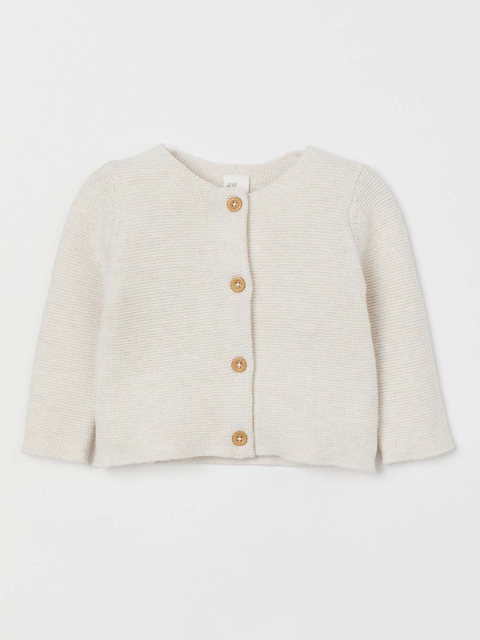 

H&M Girls Off-White Solid Knitted Cotton Cardigan