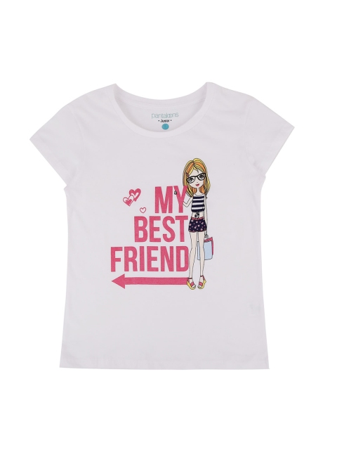 

Pantaloons Junior Girls White Printed Round Neck Pure Cotton T-shirt