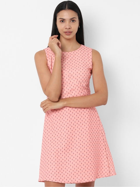 

Allen Solly Women Peach-Coloured & Red Printed A-Line Dress