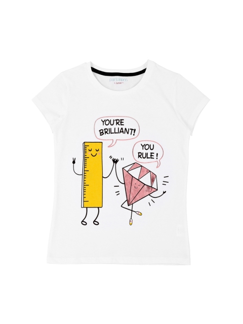 

Pantaloons Junior Girls White Printed Round Neck Pure Cotton T-shirt