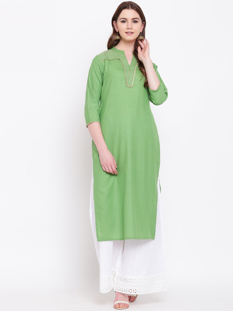 

Shakumbhari Women Green Embroidered Straight Kurta