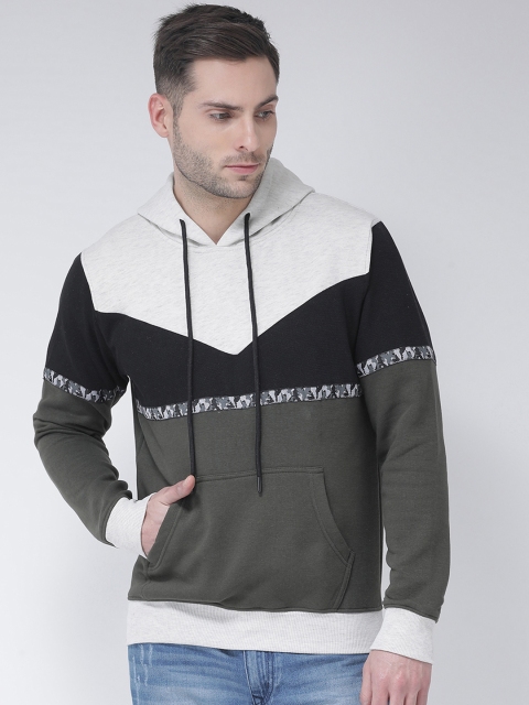 

Club York Men Olive Green & Off-White Colourblocked Hooded Sweatshirt