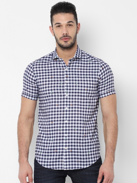 

SIMON CARTER LONDON Men Navy Blue & White Slim Fit Checked Casual Shirt