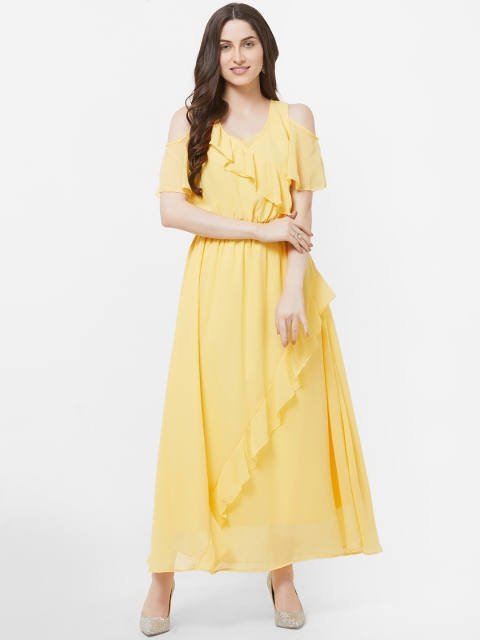 

Vedic Women Yellow Solid Ruffle Detail Maxi Dress
