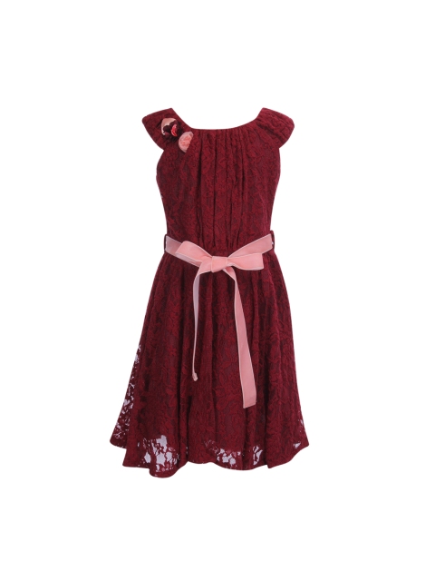 

CUTECUMBER Girls Maroon Lace Fit and Flare Dress