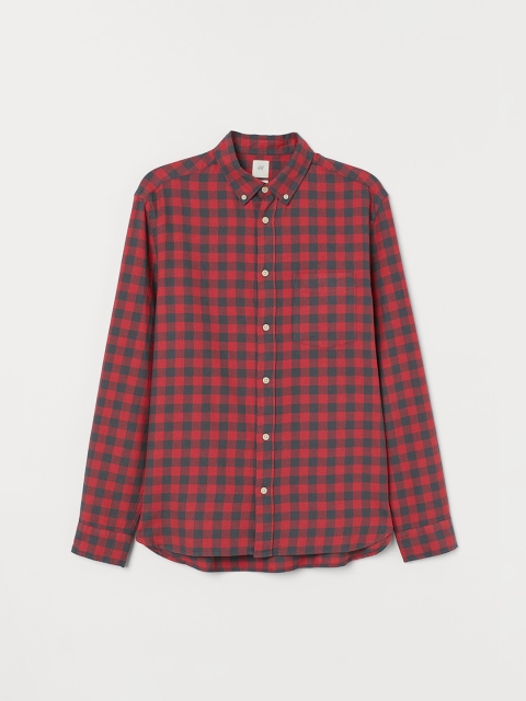 

H&M Men Red & Green Cotton Shirt Regular Fit