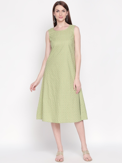 

RANGMANCH BY PANTALOONS Women Green Printed Fit and Flare Dress