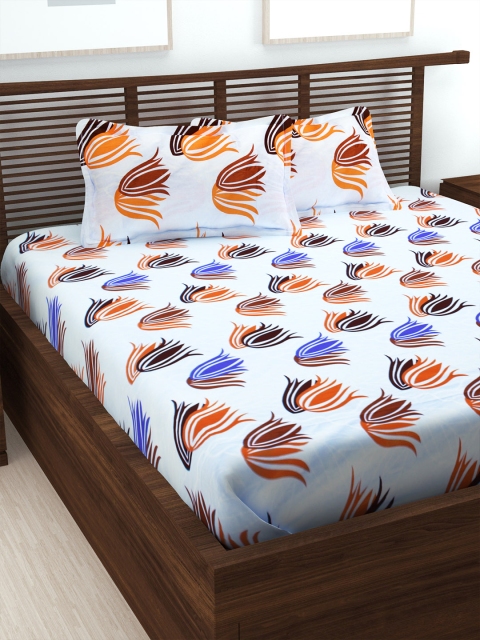 

Story@home White & Orange Floral 152 TC Cotton 1 Queen Bedsheet with 2 Pillow Covers