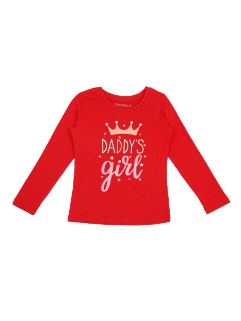 

Pantaloons Junior Girls Red Printed Round Neck Pure Cotton T-shirt