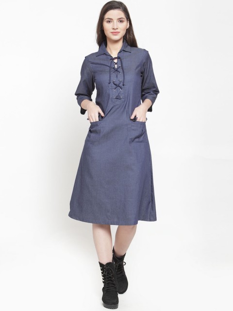 

Ayaany Women Blue Solid A-Line Dress