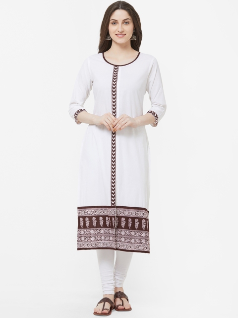 

Vedic Women White & Brown Solid Straight Kurta