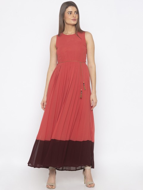 

Iti Women Red & Brown Colourblocked Maxi Dress