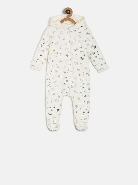 

MINI KLUB Girls Off-White Printed Hooded Sleepsuit